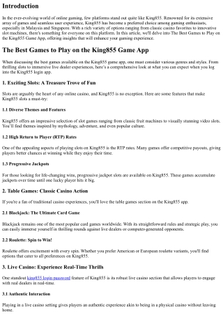The Best Games to Play on the King855 Game App
