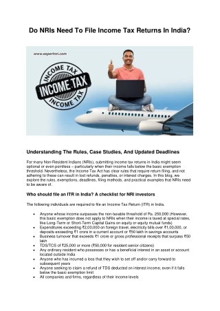 Do NRIs Need To File Income Tax Returns In India?