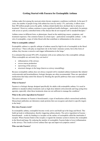 Getting Started with Fasenra for Eosinophilic Asthma