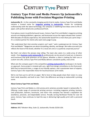 Century Type Print and Media Powers Up Jacksonville’s Publishing Scene with Precision Magazine Printing