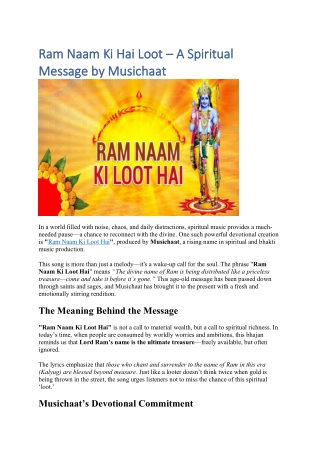 Ram Naam Ki Hai Loot – A Spiritual Message by Musichaat