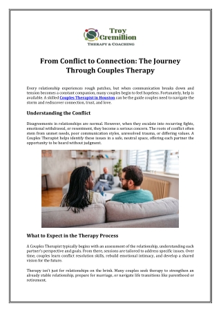 From Conflict to Connection: The Journey Through Couples Therapy