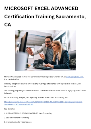 MICROSOFT EXCEL ADVANCED Certification Training Sacramento, CA