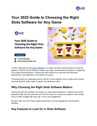 Your 2025 Guide to Choosing the Right Slots Software for Any Game