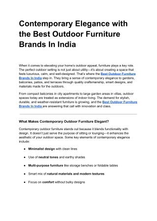 Contemporary Elegance with the Best Outdoor Furniture Brands In India