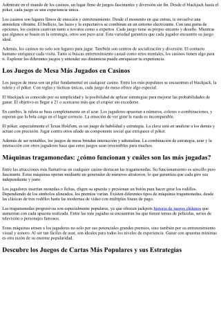 ¿Qué Tipos De Juegos Hay En Un Casino? - Ejemplos De Juegos Populares