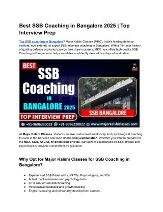 Best SSB Coaching in Bangalore 2025 | Top Interview Prep