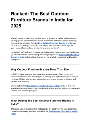Ranked: The Best Outdoor Furniture Brands in India for 2025