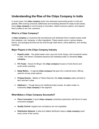 Understanding the Rise of the Chips Company in India