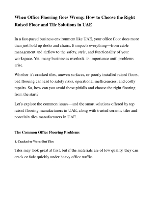 How to Choose the Right Raised Floor and Tile Solutions in UAE
