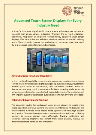 advanced touch screen displays for every industry