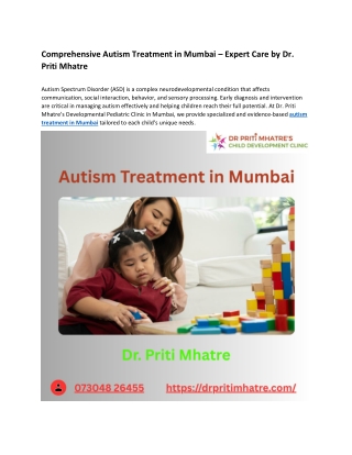 Best Autism Treatment in Mumbai – Dr. Priti Mhatre | Expert Developmental