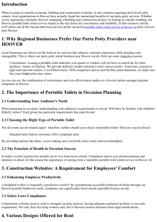 Why Regional Services Prefer Our Porta Potty Solutions near HOOVER