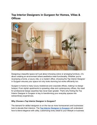 Top Interior Designers in Gurgaon for Homes, Villas & Offices