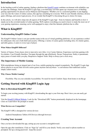 King855 Login App: Your Gateway to Exciting Online Gaming