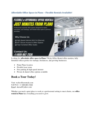 Affordable Office Space in Plano – Flexible Rentals Available!