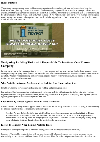 Navigating Building Jobs with Trustworthy Toilets from Our Hoover Company