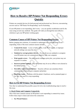 how to resolve hp printer not responding errors
