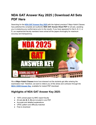 NDA GAT Answer Key 2025 | Download All Sets PDF Here