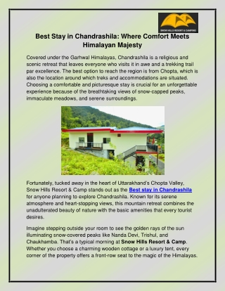 Best Stay in Chandrashila