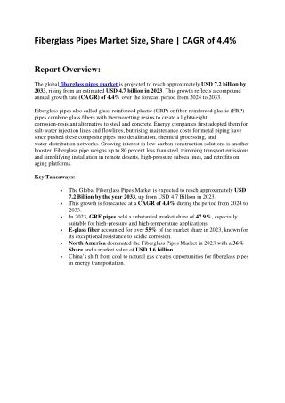 Fiberglass Pipes Market Opportunities | Offshore & Municipal