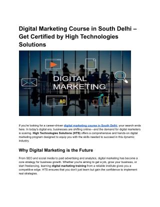 Digital Marketing Course in South Delhi – Get Certified by High Technologies Sol