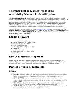 Telerehabilitation Market Trends 2032: Integration with Telemedicine Platforms