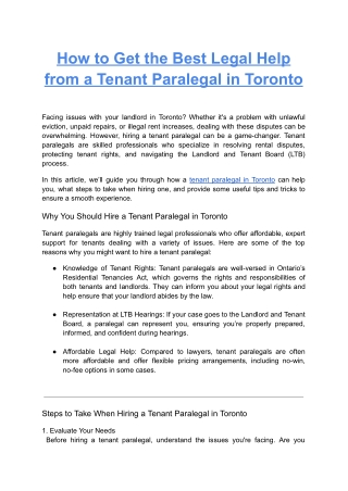 How to Hire a Tenant Paralegal in Toronto | Essential Tips & Guidance