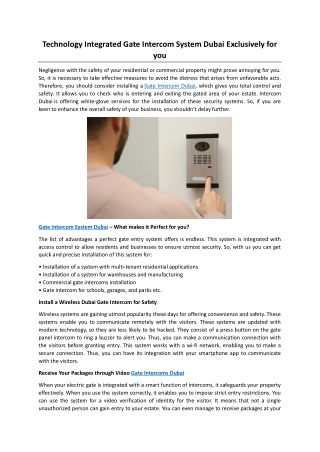 Technology Integrated Gate Intercom System Dubai exclusively for you