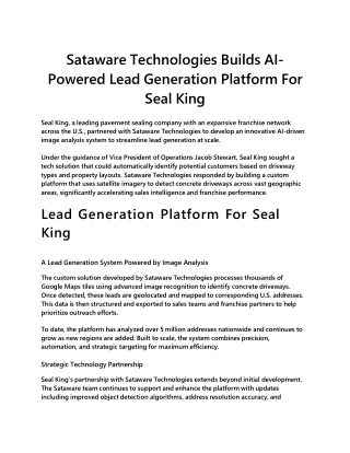 Sataware Technologies Builds AI-Powered Lead Generation Platform For Seal King