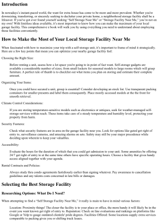 How to Make the Most of Your Local Storage Facility Near Me
