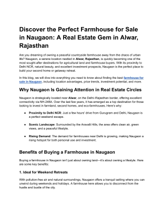 Discover the Perfect Farmhouse for Sale in Naugaon_ A Real Estate Gem in Alwar, Rajasthan