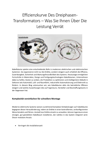 Wie Kabelbäume Die Effizienz In Verschiedenen Branchen Steigern