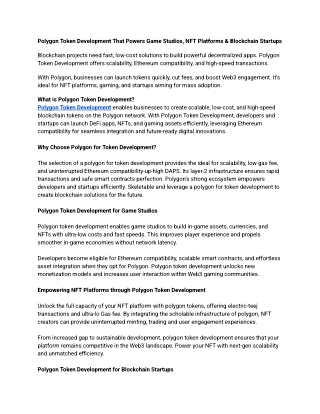 Polygon Token Development That Powers Game Studios, NFT Platforms & Blockchain Startups