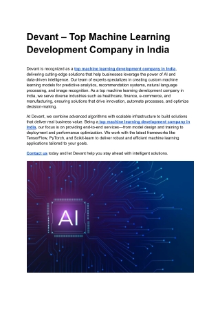 _Devant – Top Machine Learning Development Company in India