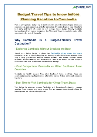 Budget Travel Tips to know before Planning Vacation to Cambodia