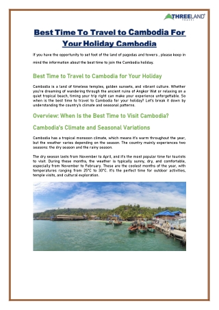 Best time to travel to Cambodia for your holiday Cambodia
