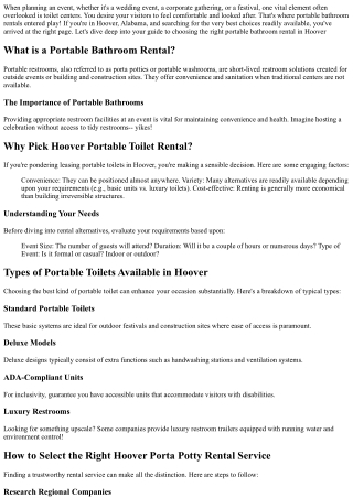Your Guide to Picking the Right Portable Restroom Rental in Hoover