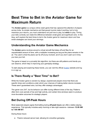 Best Time to Bet in the Aviator Game for Maximum Return