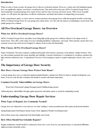 All Pro Overhead Garage Doors: Keeping Your Home Secure with Quality Repairs