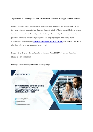 Top Benefits of Choosing VALiNTRY360 as Your Salesforce Managed Services Partner