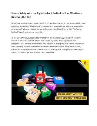 Secure Safety with the Right Lockout Padlocks - Your Workforce Deserves the Best