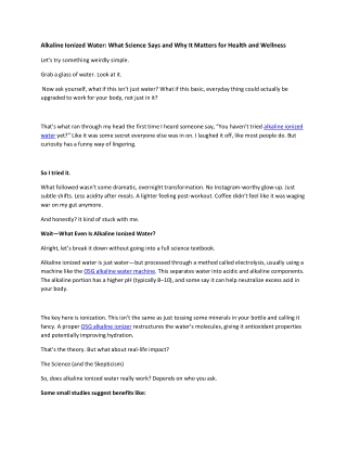 Alkaline Ionized Water Health and Wellness