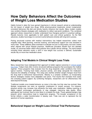How Daily Behaviors Affect the Outcomes of Weight Loss Medication Studies