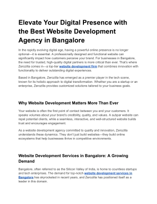 Elevate Your Digital Presence with the Best Website Development Agency in Bangalore
