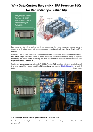 Why Data Centres Rely on NX-ERA Premium PLCs for Redundancy & Reliability.