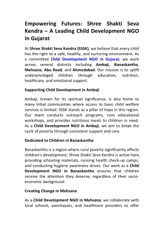 Child Development NGO in Ahmedabad | Empowering Kids – SSSK