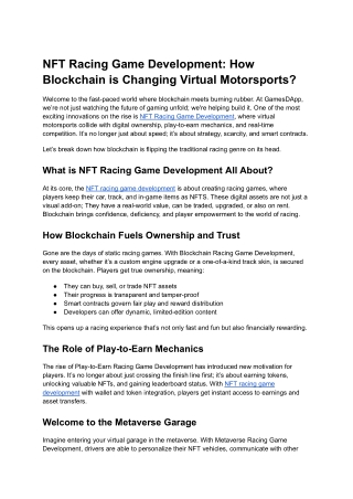 NFT Racing Game Development How Blockchain is Changing Virtual Motorsports