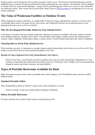 Why Every Outdoor Party Requirements Hoover Porta Potty Rentals