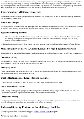Top Reasons to Choose a Local Storage Facility Near Me for Your Belongings